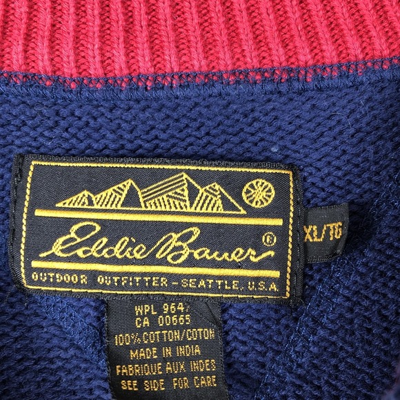 Vintage Eddie Bauer Sweater Mens XL Blue Striped Knit Crewneck Cotton Pullover - Picture 5 of 10